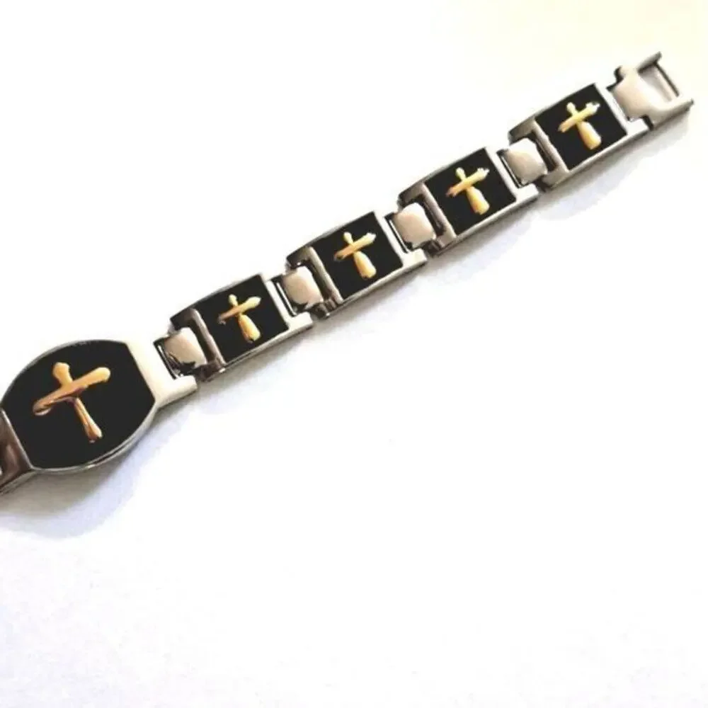 316L stainless steel cross bracelet tarnish resistant hypoallergenic 8 inch